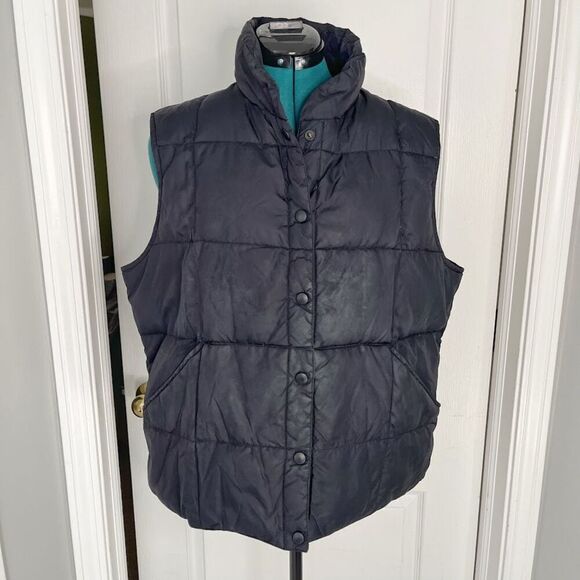 Lands' End Quilted Goose Down Feather Button Pocked Zip Sleeveless Puffer Vest - Picture 1 of 8